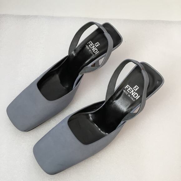 Authentic Fendi Blue Square-Toe Slingback Heels - Picture 3 of 8